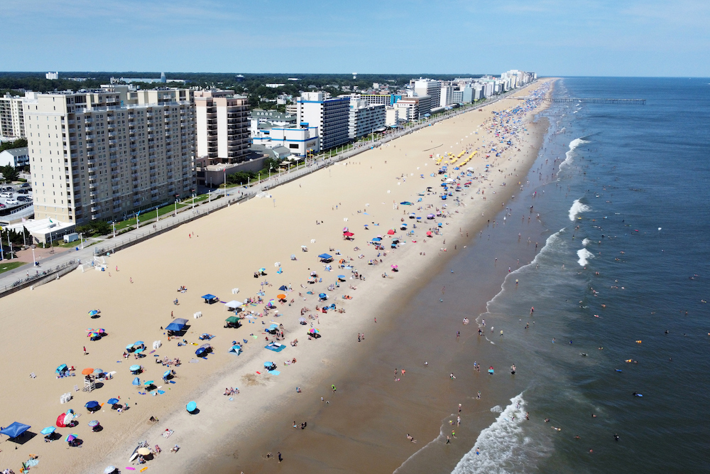 Aerial view of the Oceanfront at Virginia Beach, VA.